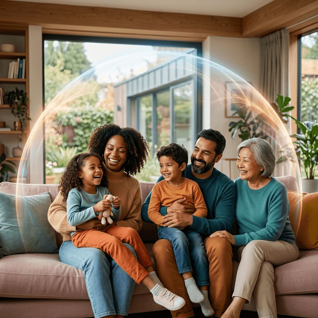 Family protected by comprehensive insurance coverage